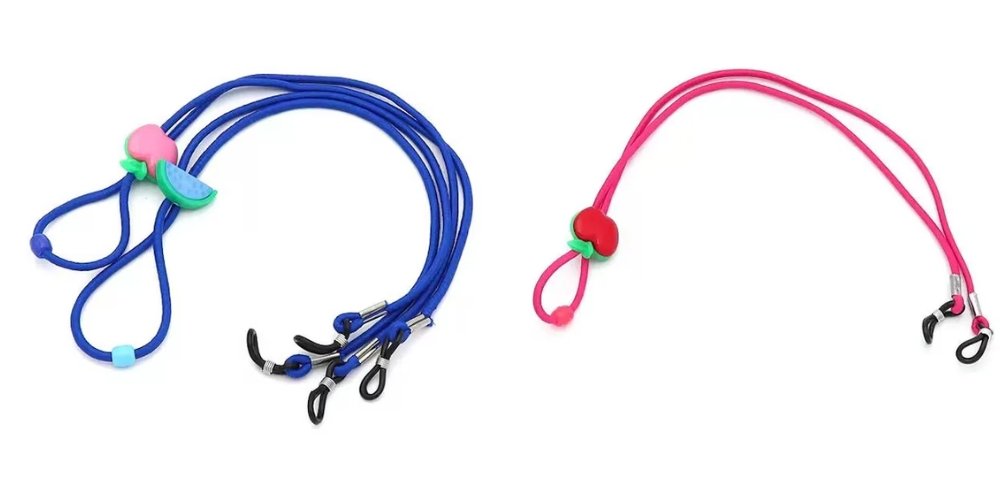 Blue and red children's glasses cords with adjustable toggles