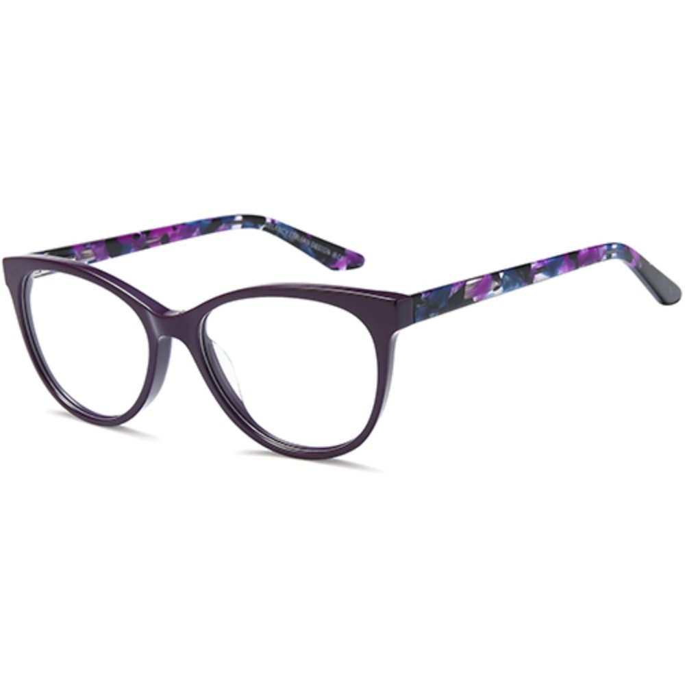 DEL205 prescription glasses in Matt Purple, purple soft cat-eye frame with patterned arms