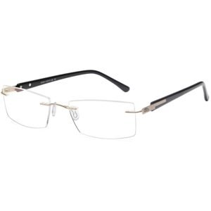 EMP7587 prescription glasses in Gold, gold rimless frame with black arms