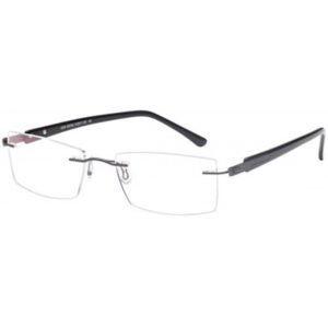EMP7587 glasses in Dark Gun, gunmetal rimless frame with black arms