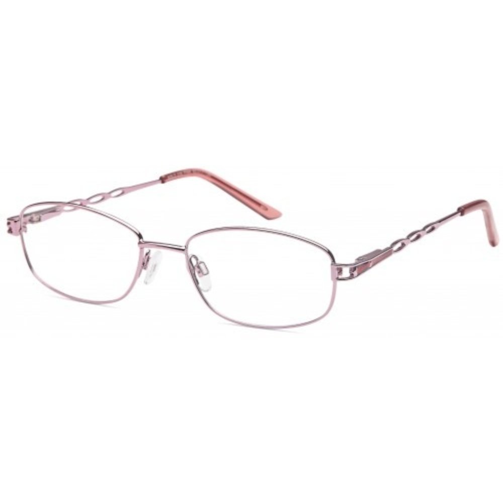 Solo 216 glasses in Crystal Pink, pink metal oval frame with patterned arms