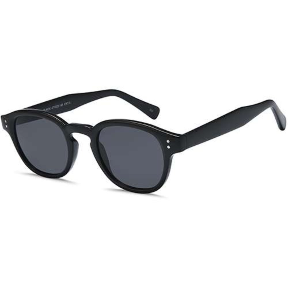 W74 prescription sunglasses in Black, black round sunglasses with grey lenses