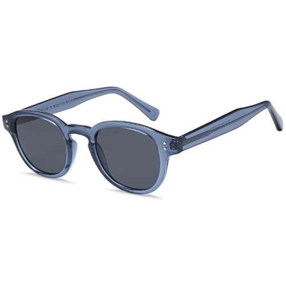 W74 sunglasses in Blue, blue translucent round sunglasses with grey lenses